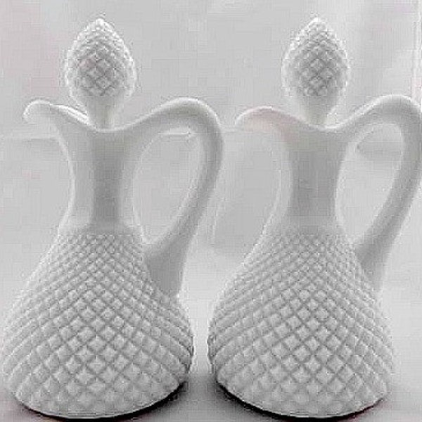 On Sale - Vintage Milk Glass Cruet Set with the Diamond Pattern - Gift Idea - Christmas Gift Idea