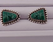 FREE SHIPPING - Sterling Silver and Green Jade Screw Back Vintage Earrings-Fall Jewelry-Screw Back Earrings-Earrings-Antique Jade Earrings