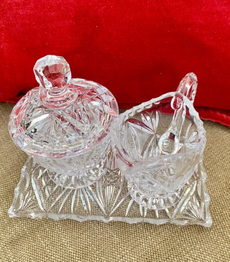 ON SALE Vintage Glass Sugar Bowl With Cover and Creamer Etsy
