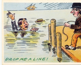 Vintage Postcard | Drop Me a Line  | Uncirculated Mid Century Postcard |  Funny Postcard  |  Colorful Postcard  |  Comic Postcards