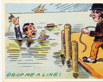 Vintage Postcard | Drop Me a Line  | Uncirculated Mid Century Postcard |  Funny Postcard  |  Colorful Postcard  |  Comic Postcards