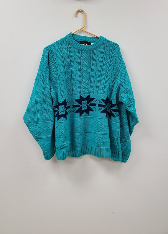 Blue Holiday Sweater  |  Vintage Knit Sweater |  S