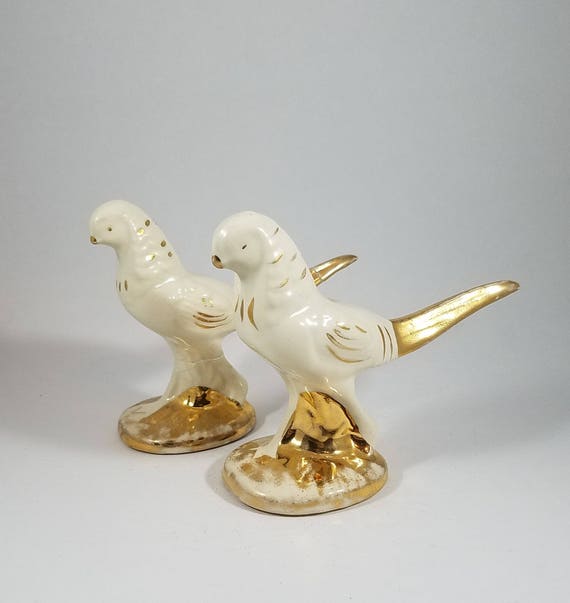 Art Deco Mid Century Modern Scandinavian Design @307-17 Pair of Ceramic Bird Figurines White Doves