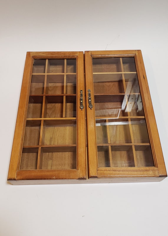 Hanging Wood Curio Cabinet Essential Oil Shelf Large Rustic Medicine Glass Door 25 Compartment