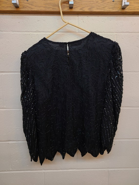 Vintage Silk Shirt  |  Black Sequined Top  |  Siz… - image 6