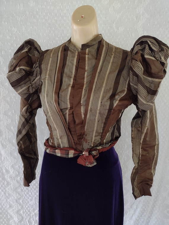 Antique Victorian Silk Puff mutton Sleeve Bouse - image 1