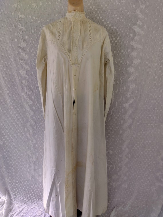 Antique Victorian Edwardian White Cotton Night Gow