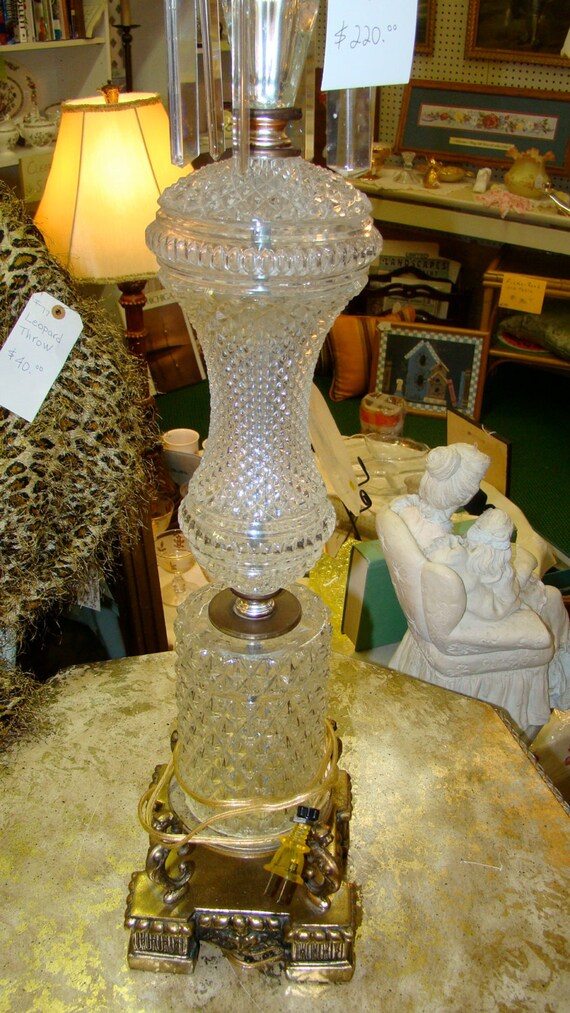 Tall crystal table lamp with long crystal prisms Etsy