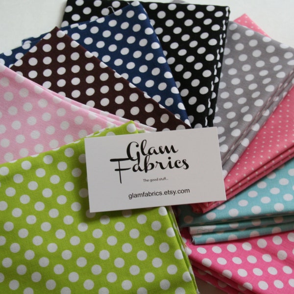 Dot Fat quarter bundle lime - pink brown - navy - grey - aqua - baby pink black - DOTS Riley blake Designs - 9 Fat Quarters - 18X22 in. Cuts