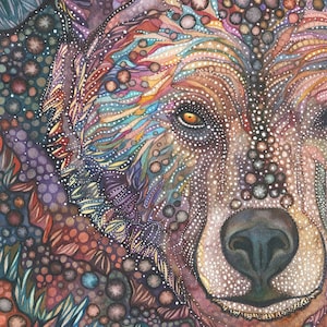 Bär Medizin - Druck von Aquarellmalerei, braun Grizzly medizinische majestätische Heilige, Geistführer Tier Totem Erdtöne Medizin