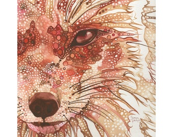 Fox Print: Red Rust Watercolor Painting, Woodland Animal Art