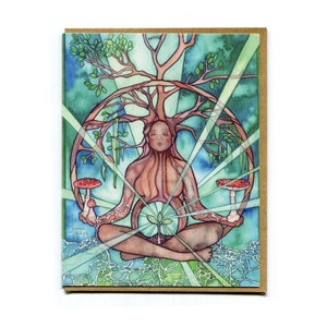 Carte Seed Mama - aquarelle célébrant la Terre nourricière, Gaia, arbre de vie, divin féminin, arts botaniques