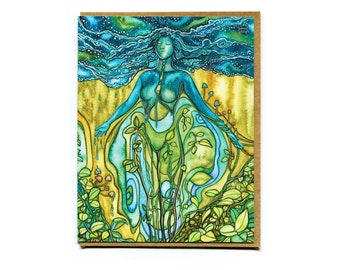 NEW! Biosynthesis card - watercolour artwork, Mother Earth, forest, sacred self, Gaia