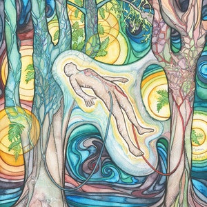 ECMO - extracorporeal membrane oxygenation - print of watercolour painting, gift of trees, oxygen, life support, transcendence, plant life
