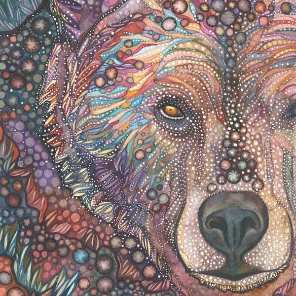 Large Prints - Bear Medicine  - watercolour painting, brown grizzly power animal, majestic sacred spirit guide animal totem earth tones