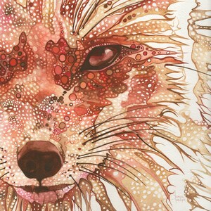 Fox print of watercolour painting in red rust orange vibrant colour painted, dog art watercolor artwork woodland forest whimsical animal image 2