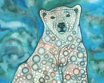 Aquarelldruck eines Eisbären: Verspielte Winterkunst mit Seebären