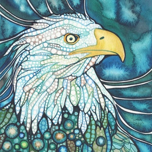 Watercolor Eagle Print: Emerald Turquoise Bird of Prey Art