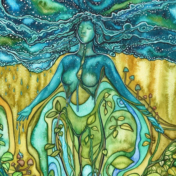 Biosynthesis - watercolour print, nature ascension sacred jungle plant earth lover, divine feminine, Mother Earth, Gaia, Divine Feminine