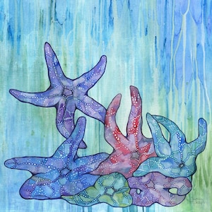 Sea Star Pool - Druck des Aquarell Seestern Gemälde, Strand Haus, Kinder Fantasy Baby Kinderzimmer, magische Geburtstag Ozean Meer Geschenk
