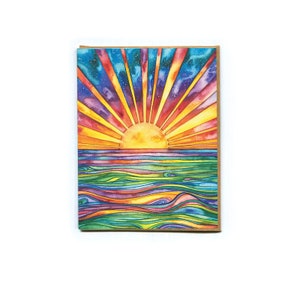Sun Water card watercolour art celebrating the sunshine & the ocean, sunset, sunrise image 2