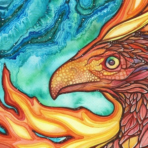 Phoenix - watercolour print, immortal self-aware regenerative transcending rebirth empowerment confidence renewal strength metamorphosis image 4