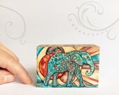 Little Bamboo Elephant Block - handmade earth friendly art, mounted onto renewable and sustainable bamboo, walking animal path earth alter