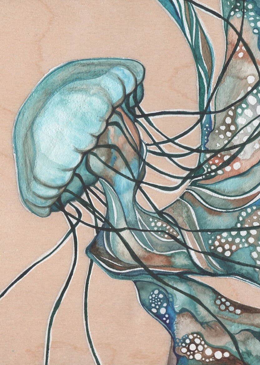 Lucid JELLYFISH on wood 5 x 7 print of detailed hand painted Etsy