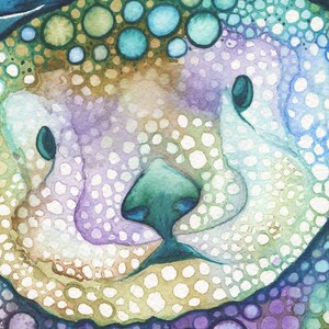 Sea Otter print of watercolour artwork in turquoise purple & sea grass green, ocean marine wildlife, home bedroom nursery beach house art image 2