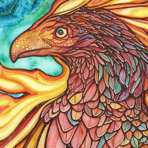 Phoenix - watercolour print, immortal self-aware regenerative transcending rebirth empowerment confidence renewal strength metamorphosis image 2