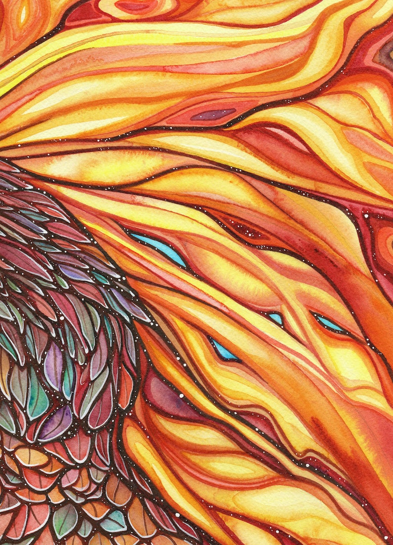 Phoenix - watercolour print, immortal self-aware regenerative transcending rebirth empowerment confidence renewal strength metamorphosis image 3