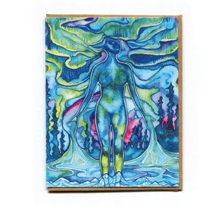 Aurora card - watercolour artwork, aurora borealis northern lights, divine feminine, sacred self, deep connection, galactic, great north