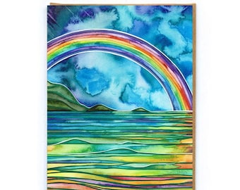 Rain Water card - watercolour art celebrating the rain, rainbows & ocean