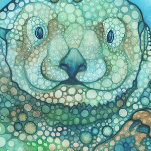 Aqua Otter print of watercolour cutie, sea ocean teal turquoise cute adorable playful friendly animal portrait watercolor painting art image 2