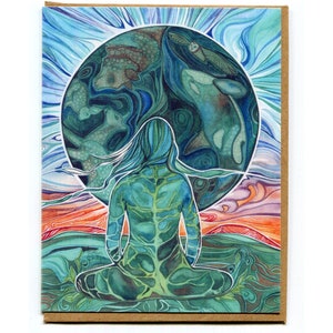 Verfinsterte Karte - Aquarellkunst, die die Kraft der totalen Sonnenfinsternis, des Mondes, des göttlichen Selbst, Mutter Erde Gaia Tiere Naturgeist feiert