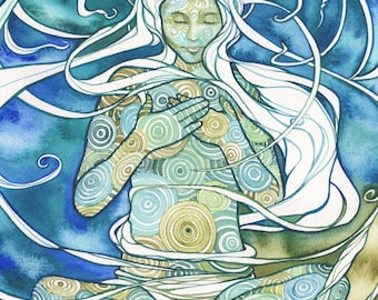 GRATITUDE - print of visionary artwork divine woman transformational rebirth heart medicine psychedelic yoga gaia wisdom wind energy peace