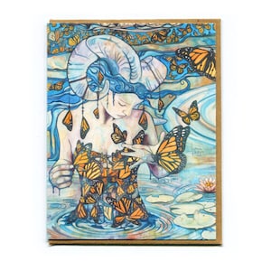 Carte femme papillon de Phtalo - aquarelle célébrant les papillons monarques, incarnation de la fée féminine et fantaisiste
