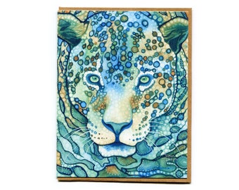 Jaguar card - watercolour art, elusive jungle cat, pachamama, big cat, wild cat, cat lover