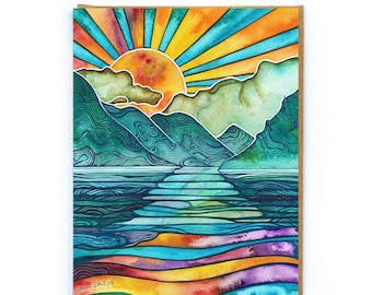 Mountain Water card - watercolour art celebrating the mountains, water & sky