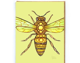 Yellow Bee card - watercolour art celebrating honey bees and sunshine lovers