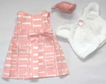 Ensemble pour les poupées de 42 cm, robe rose et gilet blanc, habits de poupée.
