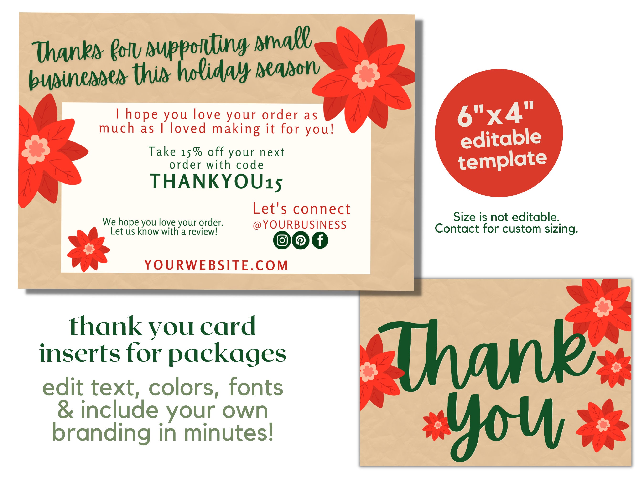 Editable Template Thank You Cards Small Business Customer Package ...