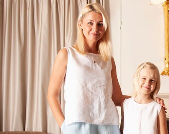 White linen top camisole with lace, Natural linen tank top pajama