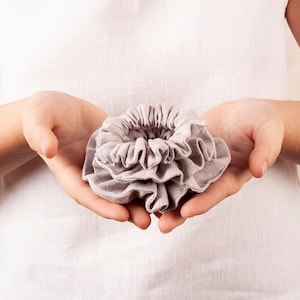 Leinen Scrunchie Mädchen Haar Accessoire, Natur Leinen Haarband, Leinen Scrunchie Hellgrau