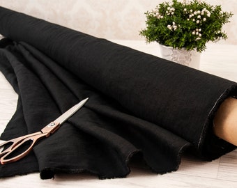 Black linen fabric by meter, pure 100% linen flax, Prewashed soft linen fabric by yard