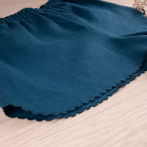 Pantalones cortos de pijamas de lino azul marino, lino natural de fondo de pijama
