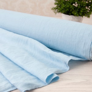 Sky Blue linen fabric by meter, Light blue pure 100% linen flax, Prewashed soft linen fabric by yard
