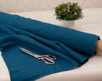 Marine Blue linen fabric by meter, Marine blue pure 100% linen flax, Prewashed soft linen fabric by yard