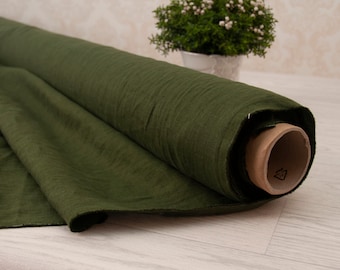 Moss Green linen fabric by meter, Moss Green pure 100% linen flax, Prewashed soft linen fabric