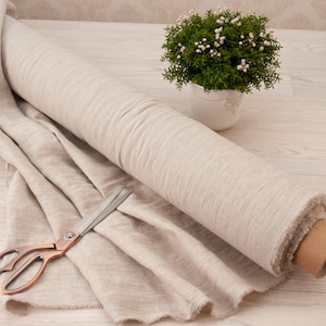Natural linen fabric by meter, Unbleached pure 100% linen flax, Prewashed soft linen fabric by yard